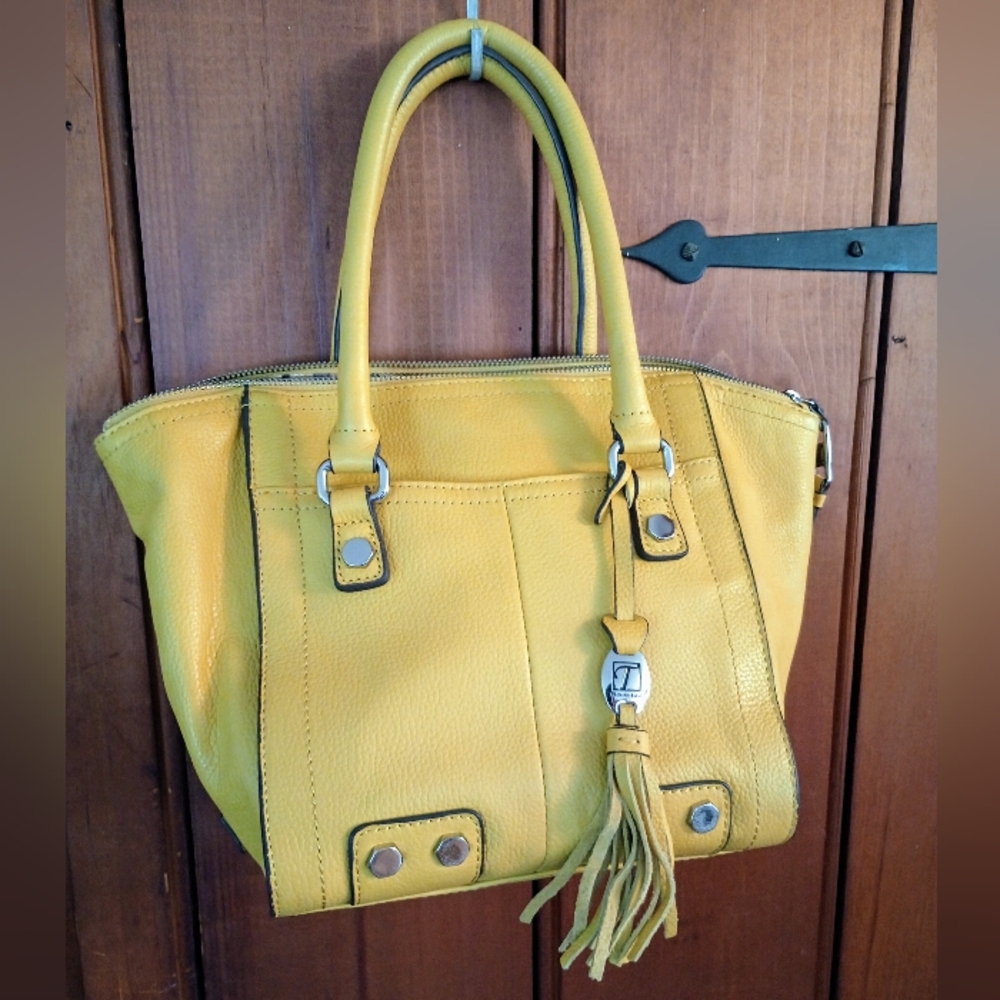 Tignanello Yellow Leather Shoulder Bag with Tassel Great Condition